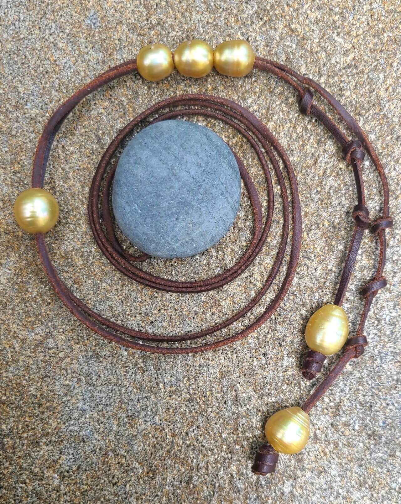 Picture of Golden South Sea Pearl and Leather Necklace